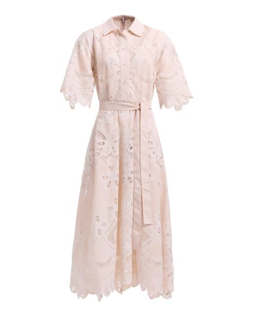 Elie Saab Pink Embroidered Cotton Midi Dress