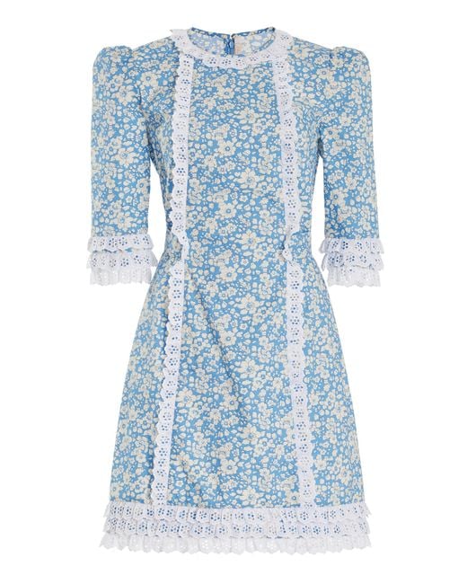 The Vampire's Wife Blue The Mini Cate Floral Cotton Dress