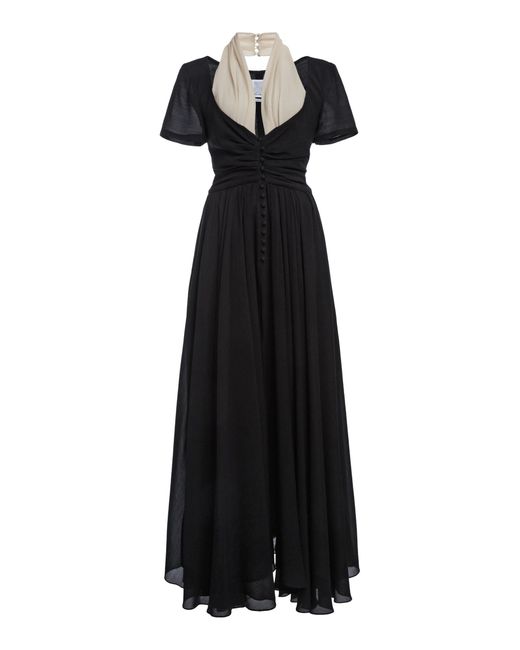 Rosie Assoulin Black All Tucked In Silk-wool Midi Dress