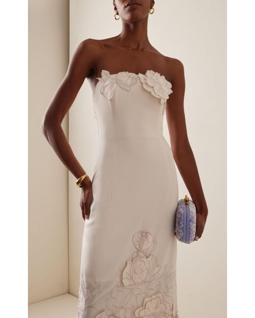 LEO LIN White Rayna Floral-appliquéd Crepe Maxi Dress