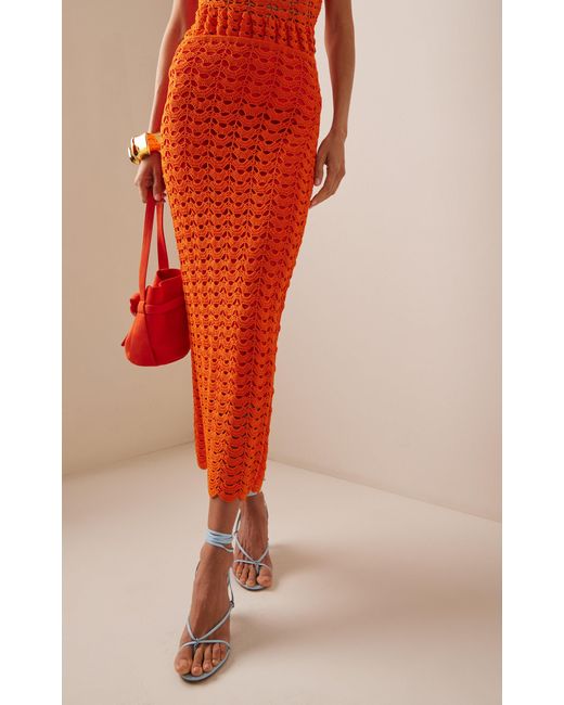 Carolina Herrera Orange Crocheted Midi Skirt