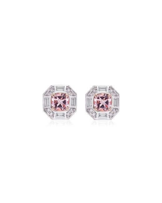 B.P. de Silva Jewellers Pink Deco Darling 18K Morganite; Diamond Stud Earrings