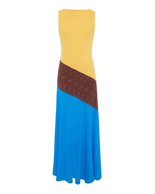Siedres Blue Fens Color-Block Midi Dress