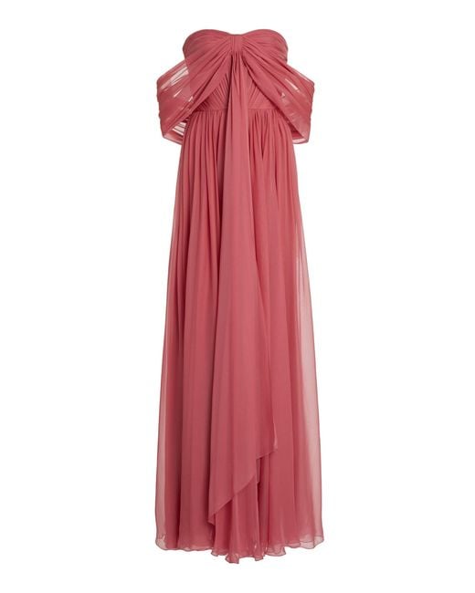 Zuhair Murad Red Off-the-shoulder Silk Chiffon Maxi Dress