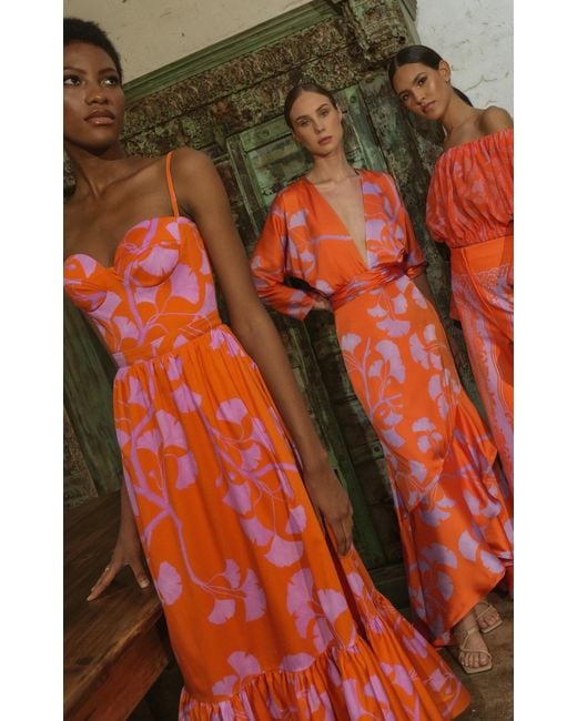 ANDRES OTALORA Orange Heliconia Printed Twill Maxi Dress