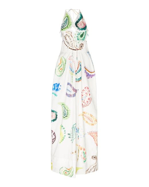 Rosie Assoulin White Paisley-print Cotton-poplin Halterneck Maxi Dress