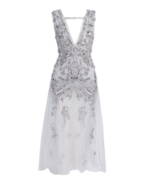 Erdem White Embellished Tulle Maxi Dress