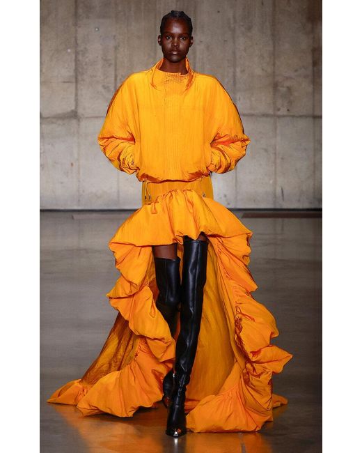 David Koma Orange Oversized Silk Taffeta Bomber Jacket