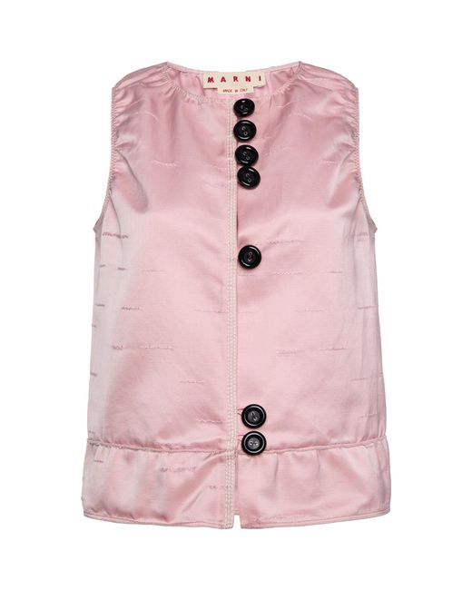 Marni Pink Button-Detailed Cotton-Blend Tank Top