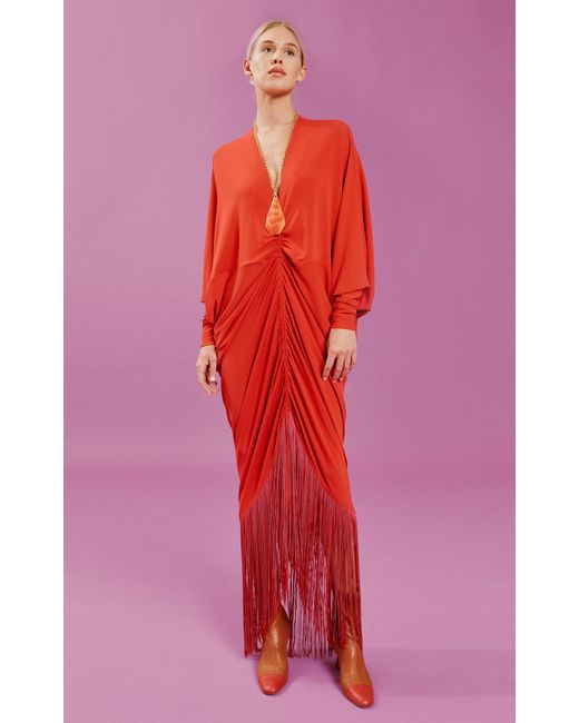 Silvia Tcherassi Red Rosalyn Fringe-detailed Draped Maxi Dress