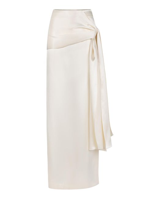 Heirlome White Mila Draped Silk Maxi Skirt