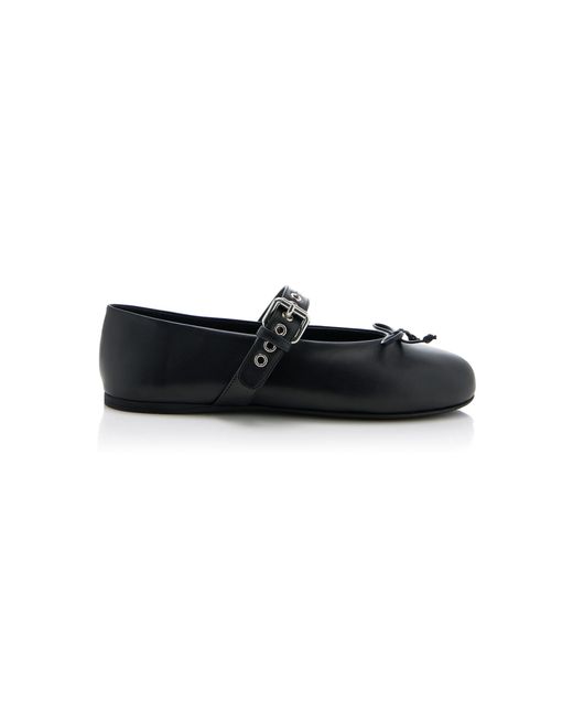 Miu Miu Black Buckle-strap Leather Ballet Flats