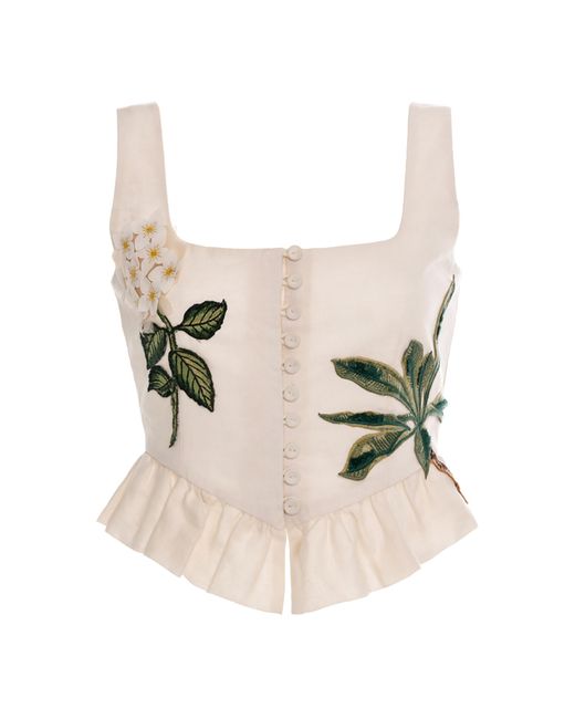 Agua Bendita Natural Eslabon Embroidered Linen Top