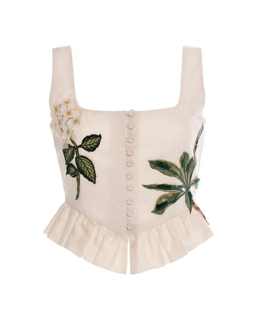 Agua Bendita Natural Eslabon Embroidered Linen Top