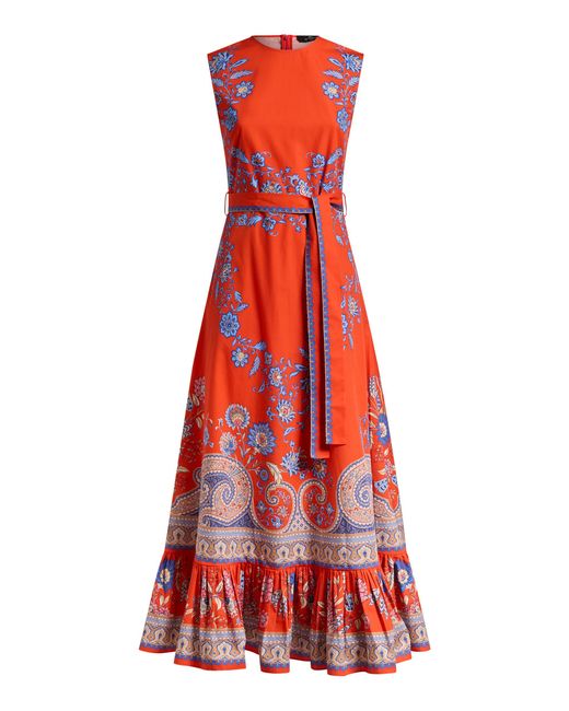 Etro Red Printed Cotton Maxi Dress