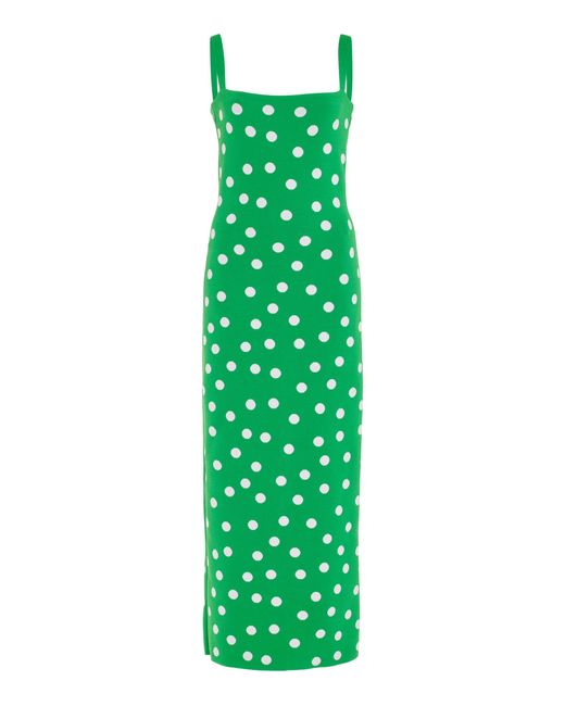 Carolina Herrera Green Polka-dot Midi Dress