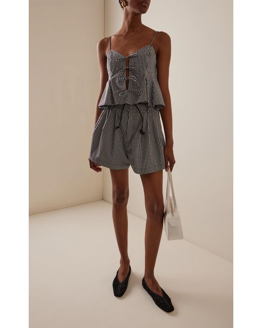 Sea Blue Neci Tie-Front Gingham Cotton Tank Top