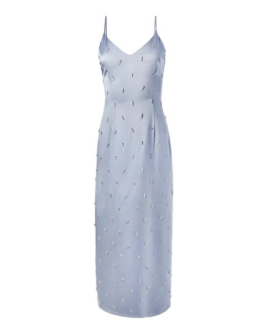 Alejandra Alonso Rojas Blue Pearl-embellished Silk Midi Dress