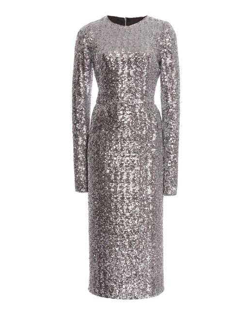 Dolce & Gabbana Sequined Stretch-jersey Midi Dress in Metallic | Lyst ...