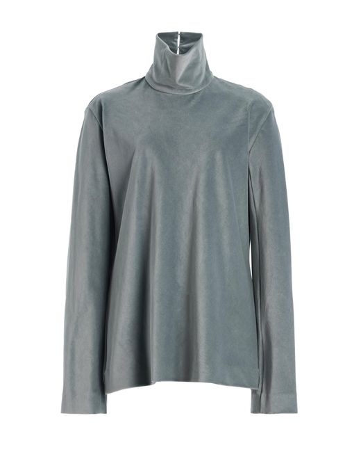 Colleen Allen Gray Cotton Velvet Turtleneck Top
