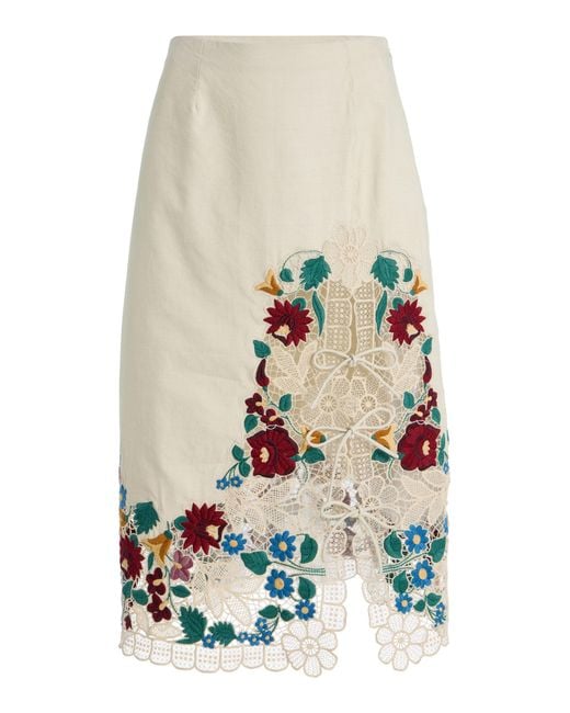 Sea White Katharine Embroidered Cotton Midi Skirt