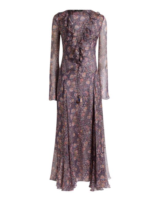 Etro Purple Scarf-Detailed Silk Maxi Dress