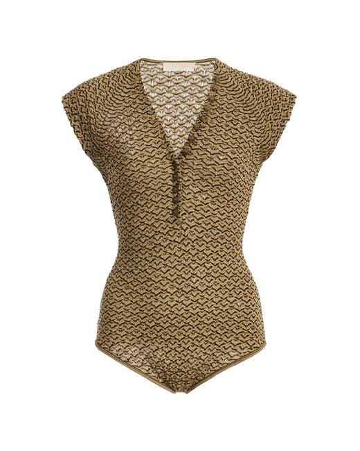 Ulla Johnson Green Elin Patterned Merino-Wool Bodysuit