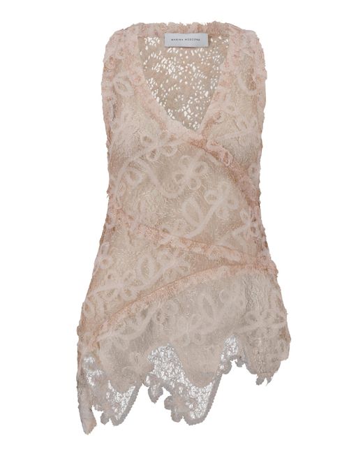 Marina Moscone Brown Lace Patchwork Top