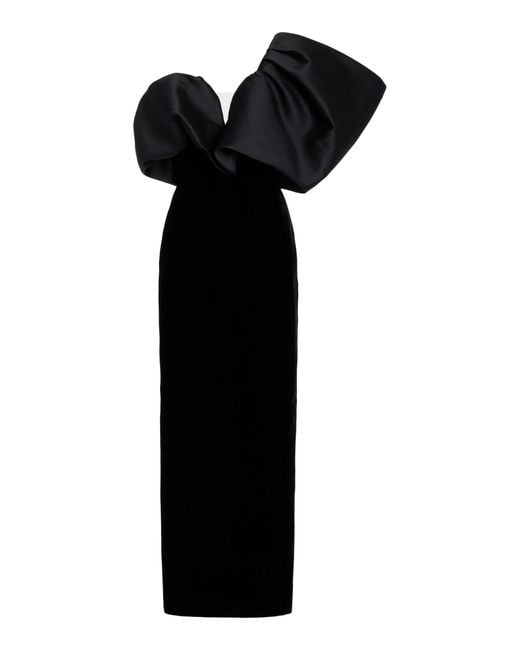 Monique Lhuillier Black One-shoulder Velvet Maxi Dress