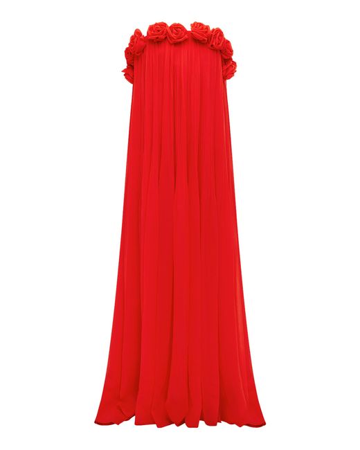 LEO LIN Red Camilla Rosette-detailed Plissé Maxi Dress