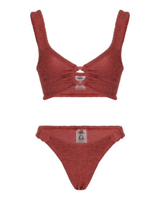 Hunza G Red Hallie Seersucker Bikini Set