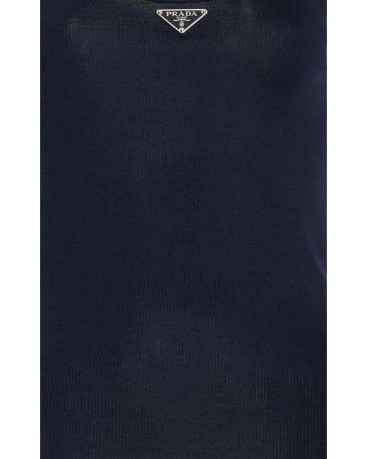 Prada Blue Logo-detailed Cotton Tank Top
