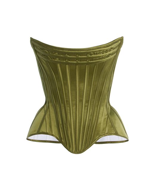 Wiederhoeft Green Wasp Cotton-Silk Corset Top