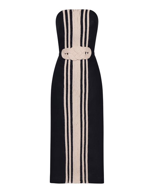 ANDRES OTALORA Black Bahari Y Tu Embroidered Linen Midi Dress
