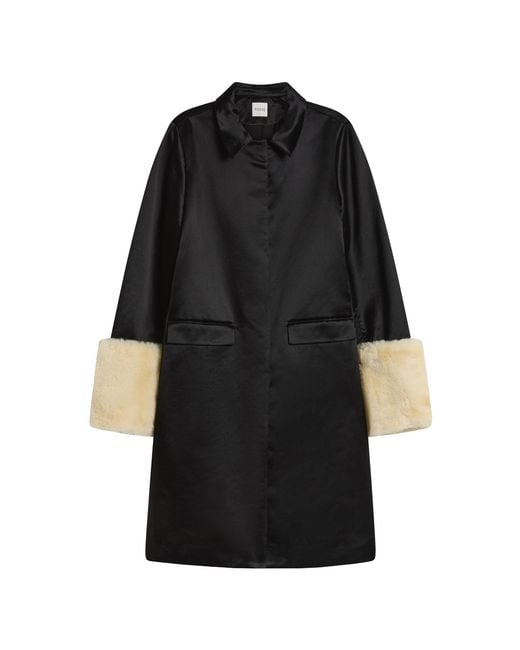 Posse Black Chester A-Line Fur-Trimmed Cotton-Silk Coat