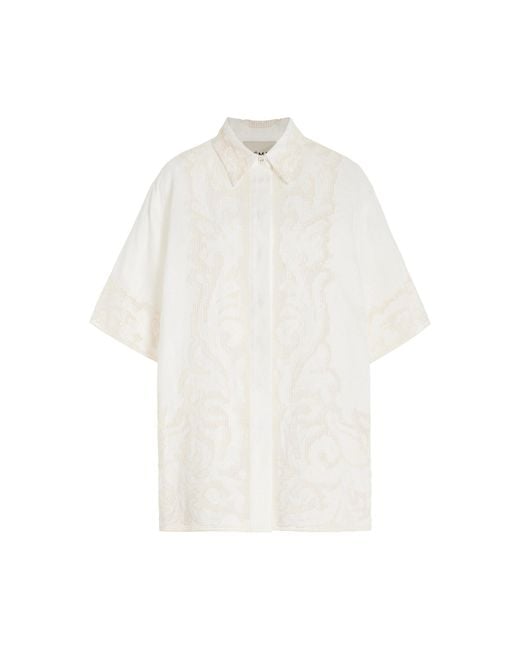 ALÉMAIS White Pegasus-Embroidered Linen Shirt