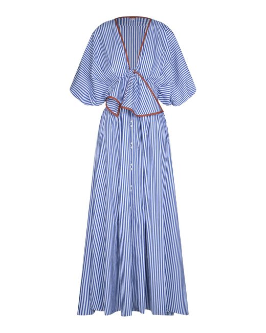 Johanna Ortiz Blue Endless Spring Striped Cotton Midi Dress