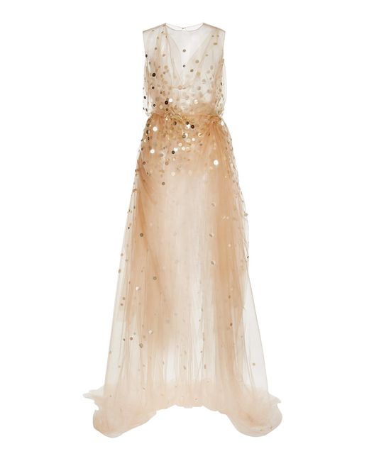 Oscar de la Renta Paillette Embroidered Draped Tulle Gown | Lyst UK