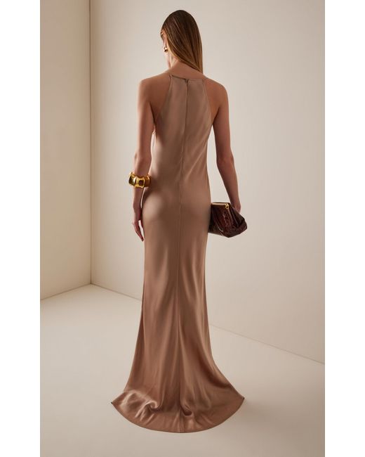 LAPOINTE Natural Satin Halter Gown