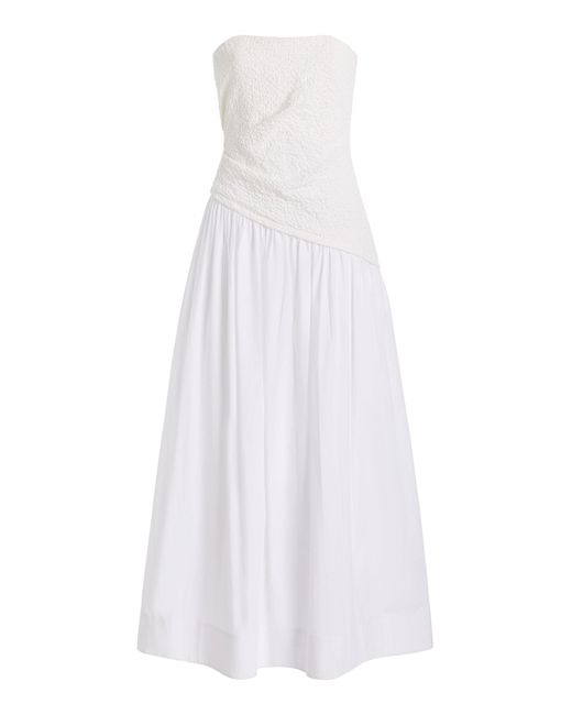 Staud White Nia Strapless Cotton Midi Dress