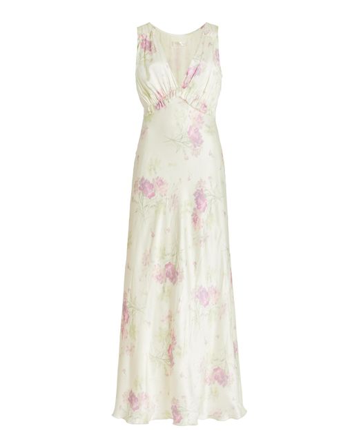 LoveShackFancy White Suniva Floral Silk Maxi Dress