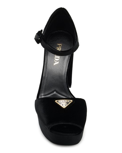 Prada Black Velvet Platform Sandals