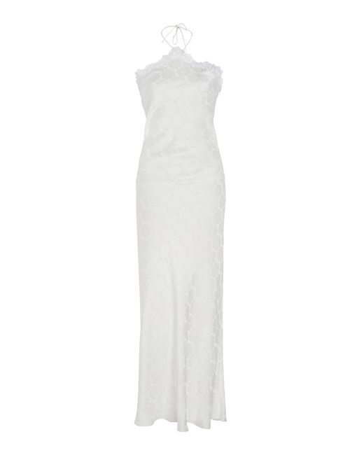 Stella McCartney White Lace-trimmed Floral Jacquard Midi Dress