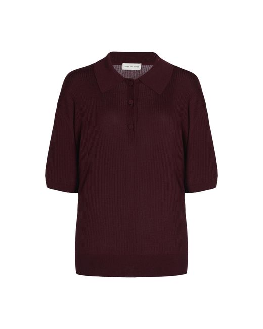 Dries Van Noten Red Turice Merino Wool Knit Polo