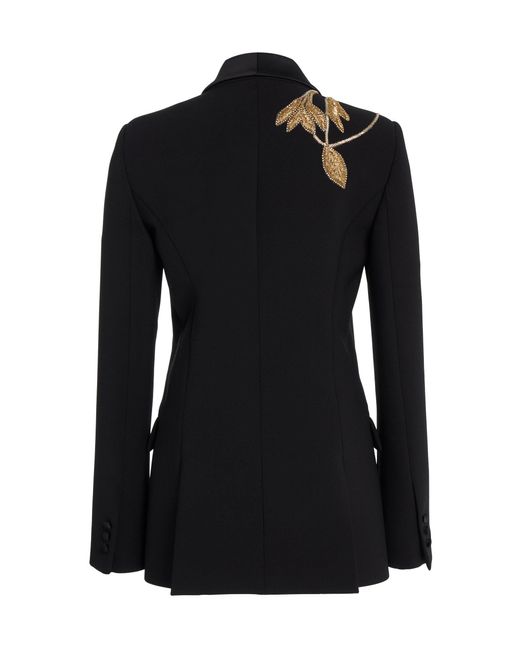 Elie Saab Black Embroidered Cady And Satin Single-breasted Blazer