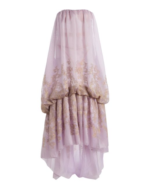 Atelier Prabal Gurung Pink Open-Weave Silk Gazaar And Fil Coupé Strapless Cocoon Dress