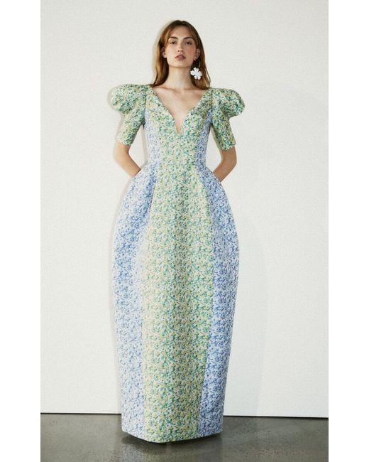 Rosie Assoulin Blue Like A Fairy Tale Floral Puff-sleeve Gown