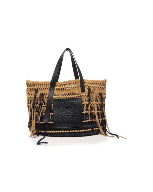 Loewe Black Tasseled Woven Leather And Suede Tote