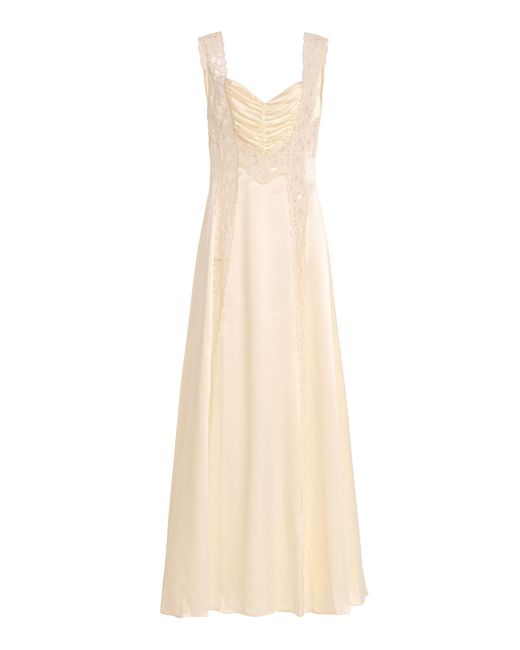 Rodarte Natural Exclusive Lace-Detailed Silk-Satin Maxi Slip Dress