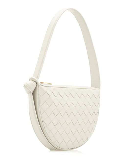 Bottega Veneta White Mini Knotted Intrecciato Leather Shoulder Bag